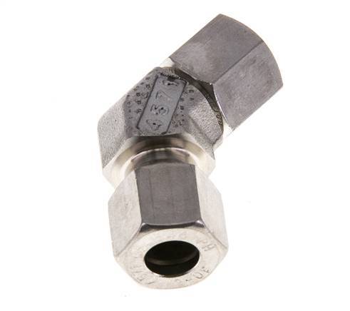 Accesorio de corte en codo de 45 grados de acero inoxidable 10L con rótula 315 bar Cono de sellado con junta tórica FKM ajustable ISO 8434-1