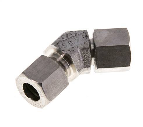 Accesorio de corte en codo de 45 grados de acero inoxidable 10L con rótula 315 bar Cono de sellado con junta tórica FKM ajustable ISO 8434-1