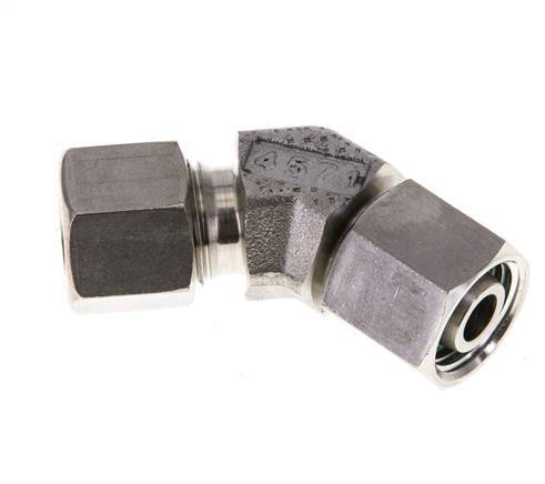 Accesorio de corte en codo de 45 grados de acero inoxidable 10L con rótula 315 bar Cono de sellado con junta tórica FKM ajustable ISO 8434-1