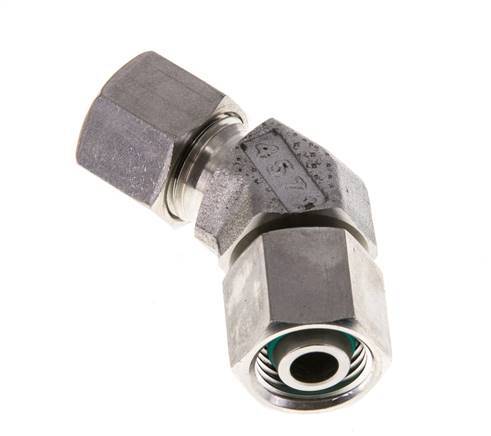 Accesorio de corte en codo de 45 grados de acero inoxidable 10L con rótula 315 bar Cono de sellado con junta tórica FKM ajustable ISO 8434-1