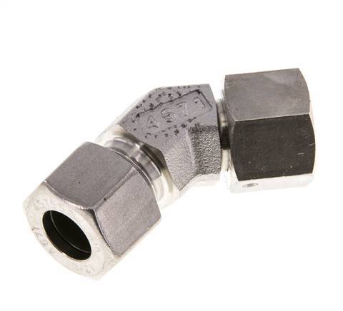 Accesorio de corte en codo de 45 grados de acero inoxidable 12L con rótula 315 bar Cono de sellado con junta tórica FKM ajustable ISO 8434-1
