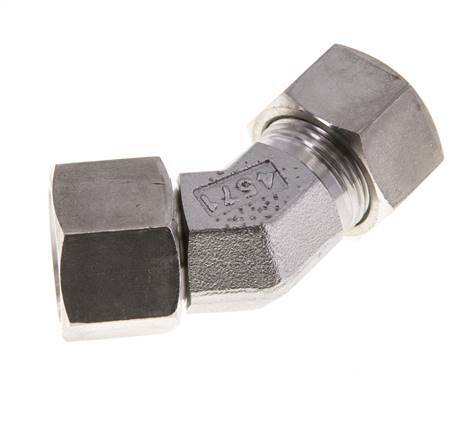 Accesorio de corte en codo de 45 grados de acero inoxidable 15L con rótula 315 bar Cono de sellado con junta tórica de FKM ajustable ISO 8434-1