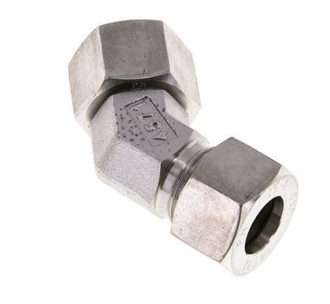 Accesorio de corte en codo de 45 grados de acero inoxidable 15L con rótula 315 bar Cono de sellado con junta tórica de FKM ajustable ISO 8434-1