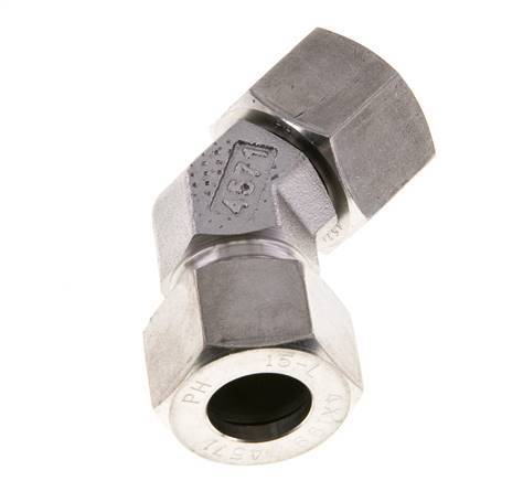 Accesorio de corte en codo de 45 grados de acero inoxidable 15L con rótula 315 bar Cono de sellado con junta tórica de FKM ajustable ISO 8434-1