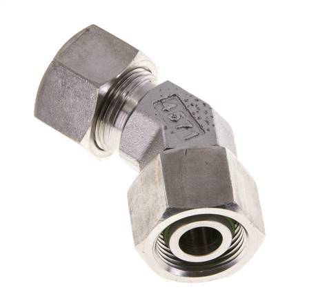 Accesorio de corte en codo de 45 grados de acero inoxidable 15L con rótula 315 bar Cono de sellado con junta tórica de FKM ajustable ISO 8434-1
