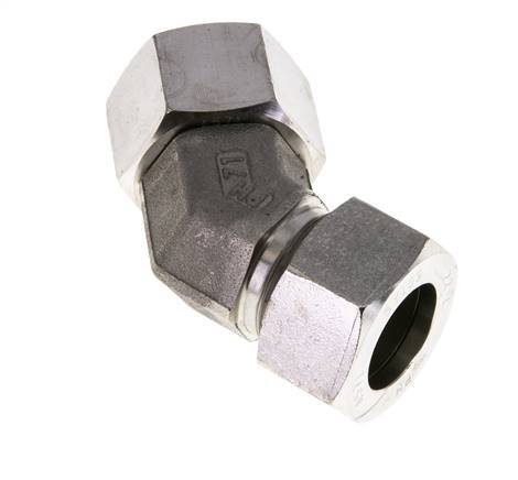 Accesorio de corte en codo de 45 grados de acero inoxidable 22L con rótula 160 bar Cono de sellado con junta tórica FKM ajustable ISO 8434-1