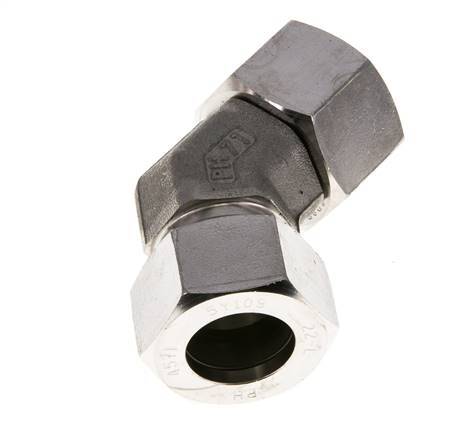 Accesorio de corte en codo de 45 grados de acero inoxidable 22L con rótula 160 bar Cono de sellado con junta tórica FKM ajustable ISO 8434-1