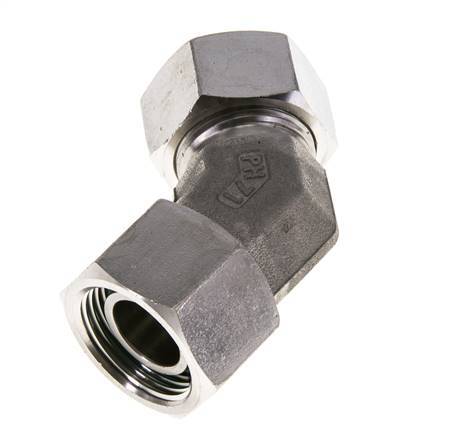 Accesorio de corte en codo de 45 grados de acero inoxidable 22L con rótula 160 bar Cono de sellado con junta tórica FKM ajustable ISO 8434-1