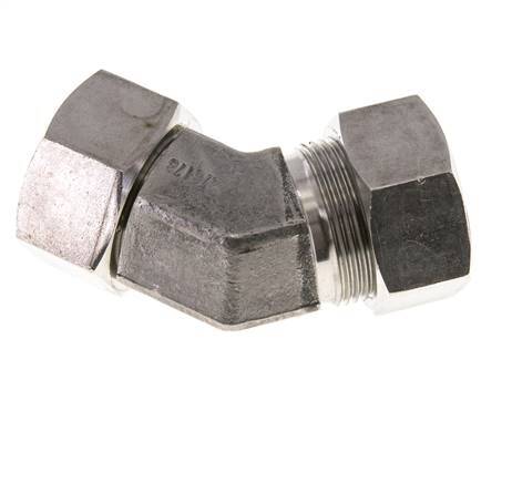 Accesorio de corte en codo de 45 grados de acero inoxidable 28L con rótula 160 bar Cono de sellado con junta tórica FKM ajustable ISO 8434-1