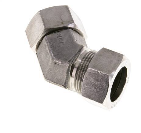 Accesorio de corte en codo de 45 grados de acero inoxidable 28L con rótula 160 bar Cono de sellado con junta tórica FKM ajustable ISO 8434-1