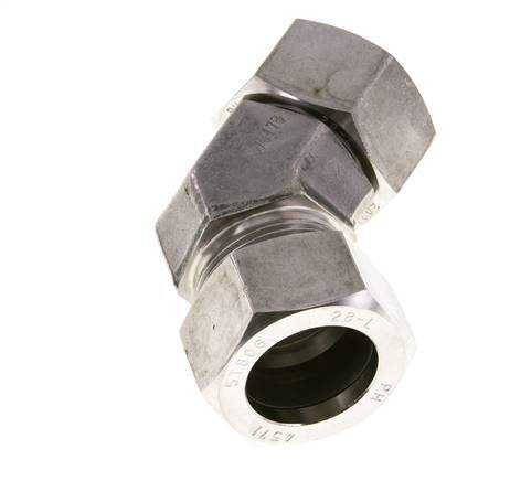 Accesorio de corte en codo de 45 grados de acero inoxidable 28L con rótula 160 bar Cono de sellado con junta tórica FKM ajustable ISO 8434-1