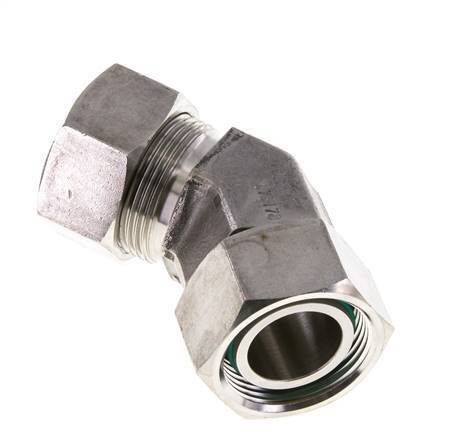 Accesorio de corte en codo de 45 grados de acero inoxidable 28L con rótula 160 bar Cono de sellado con junta tórica FKM ajustable ISO 8434-1