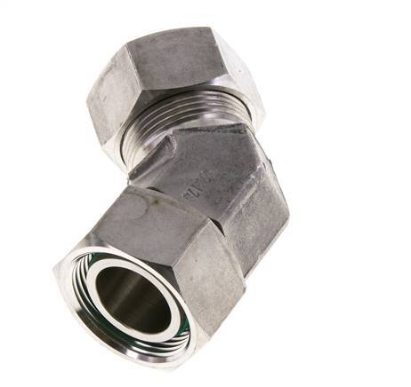 Accesorio de corte en codo de 45 grados de acero inoxidable 28L con rótula 160 bar Cono de sellado con junta tórica FKM ajustable ISO 8434-1