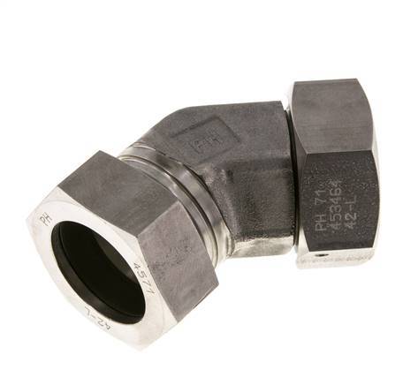 Accesorio de corte en codo de 45 grados de acero inoxidable 42L con rótula 160 bar Cono de sellado con junta tórica FKM ajustable ISO 8434-1