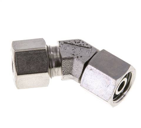 10S Codo de acero inoxidable de 45 grados con rótula de 630 bar Cono de sellado con junta tórica de FKM ajustable ISO 8434-1