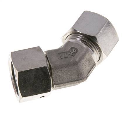 20S Stainless Steel 45deg Elbow Cutting Fitting with Swivel 400 bar FKM O-ring Sealing Cone Adjustable ISO 8434-1