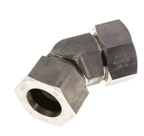Accesorio de corte en codo de 45 grados de acero inoxidable 38S con rótula 315 bar Cono de sellado con junta tórica de FKM ajustable ISO 8434-1