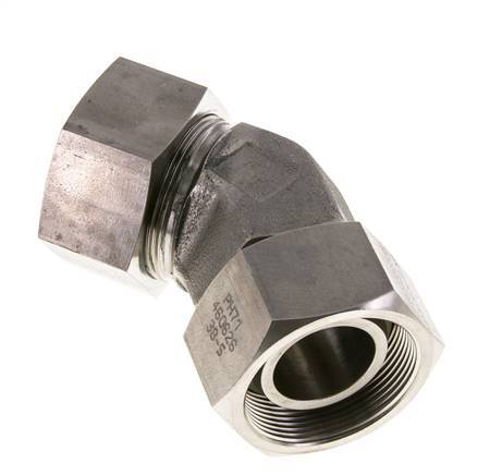 Accesorio de corte en codo de 45 grados de acero inoxidable 38S con rótula 315 bar Cono de sellado con junta tórica de FKM ajustable ISO 8434-1