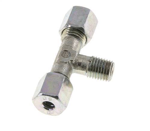 6S y M12x1,5 (con) Accesorio de corte en T de acero galvanizado con rosca macho 640 bar ISO 8434-1