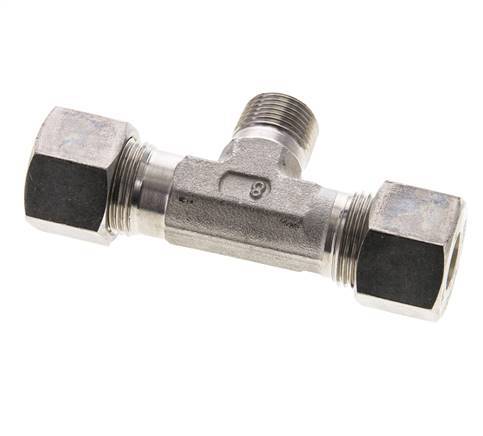 12S & R3/8'' Stainless Steel T-Shape Tee Compression Fitting with Male Threads 400 bar ISO 8434-1