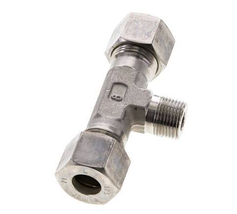 12S & R3/8'' Stainless Steel T-Shape Tee Compression Fitting with Male Threads 400 bar ISO 8434-1