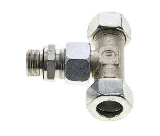 22L y M26x1,5 Racor en T de acero galvanizado con rosca macho 160 bar ajustable ISO 8434-1