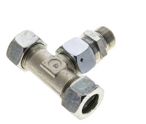 22L y M26x1,5 Racor en T de acero galvanizado con rosca macho 160 bar ajustable ISO 8434-1