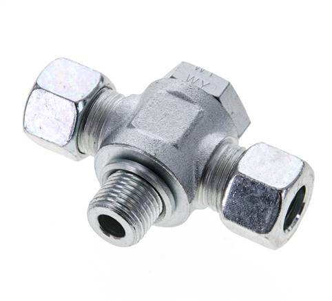 12L & M16x1.5 Zink plated Steel Tee Swivel Joint Cutting Fitting with Male Threads 315 bar ISO 8434-1