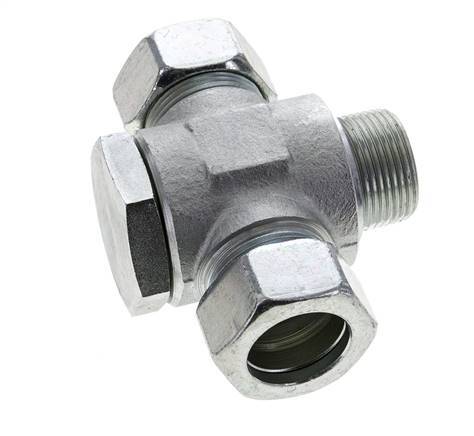 28L & M33x2 Zink plated Steel Tee Swivel Joint Cutting Fitting with Male Threads 160 bar ISO 8434-1