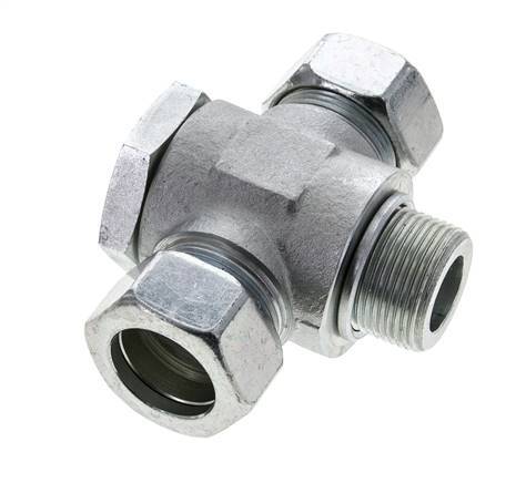 28L & M33x2 Zink plated Steel Tee Swivel Joint Cutting Fitting with Male Threads 160 bar ISO 8434-1