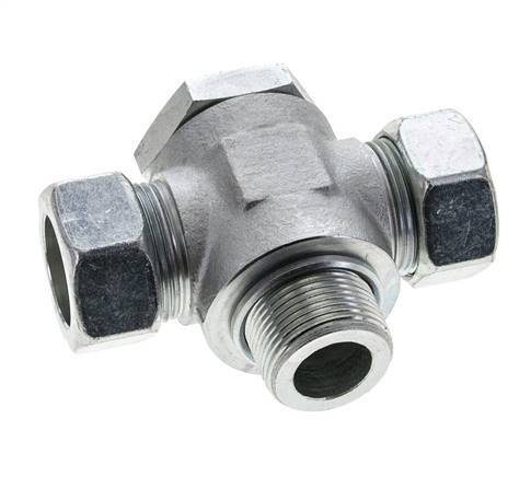 28L & M33x2 Zink plated Steel Tee Swivel Joint Cutting Fitting with Male Threads 160 bar ISO 8434-1