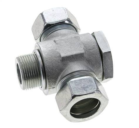 28L & M33x2 Zink plated Steel Tee Swivel Joint Cutting Fitting with Male Threads 160 bar ISO 8434-1