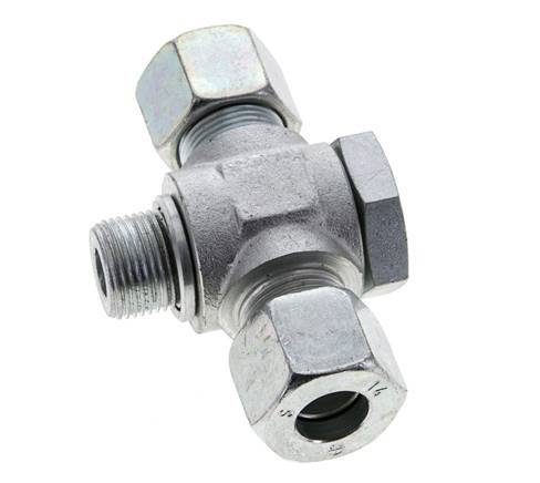 14S & M20x1.5 Zink plated Steel Tee Swivel Joint Cutting Fitting with Male Threads 400 bar ISO 8434-1