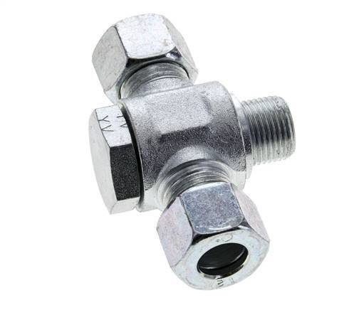 12L & G3/8'' Zink plated Steel Tee Swivel Joint Cutting Fitting with Male Threads 315 bar ISO 8434-1