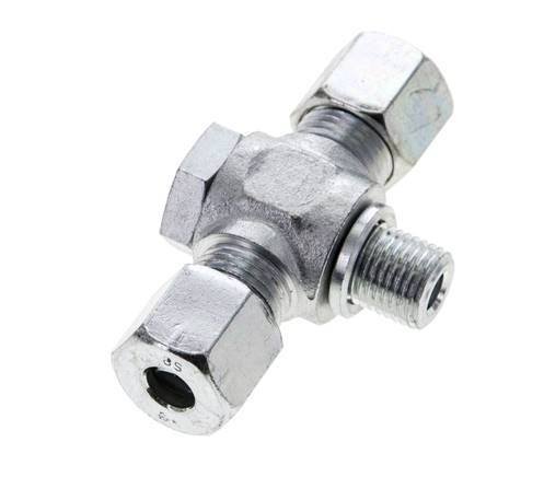 8S & G1/4'' Zink plated Steel Tee Swivel Joint Cutting Fitting with Male Threads 400 bar ISO 8434-1