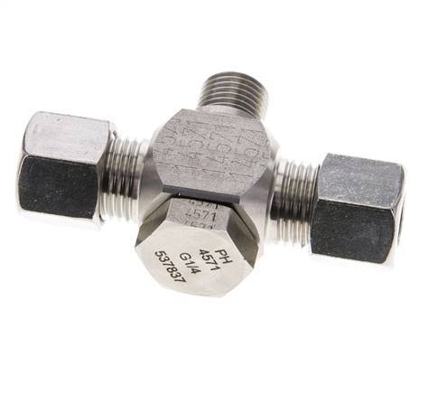 10L & G1/4'' Stainless Steel Tee Swivel Joint Cutting Fitting with Male Threads 315 bar ISO 8434-1