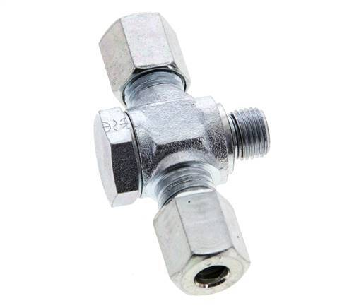 6L & M10x1 Zink plated Steel Tee Swivel Joint Cutting Fitting with Male Threads 315 bar NBR ISO 8434-1