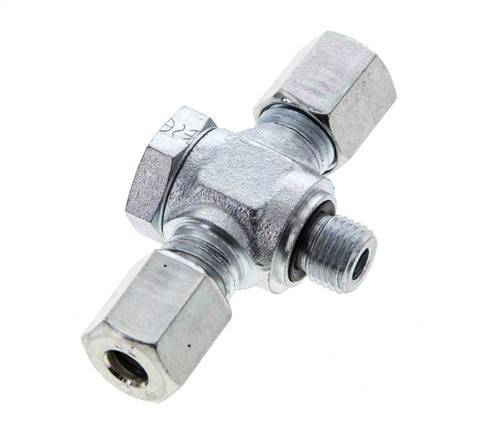 6L & M10x1 Racor giratorio en T de acero zincado con rosca macho 315 bar NBR ISO 8434-1