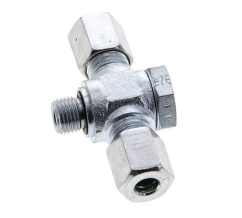 6L & M10x1 Racor giratorio en T de acero zincado con rosca macho 315 bar NBR ISO 8434-1