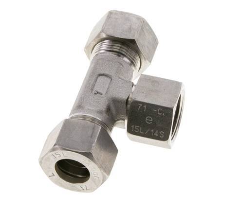 15L Stainless Steel T-Shape Tee Compression Fitting with Swivel 315 bar FKM Adjustable ISO 8434-1