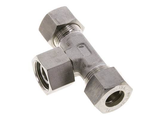 15L Stainless Steel T-Shape Tee Compression Fitting with Swivel 315 bar FKM Adjustable ISO 8434-1
