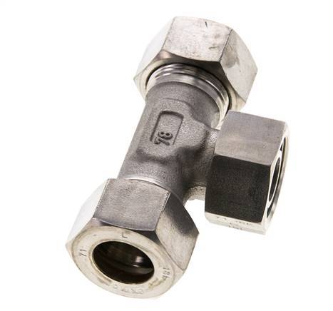 18L Stainless Steel T-Shape Tee Compression Fitting with Swivel 315 bar FKM Adjustable ISO 8434-1