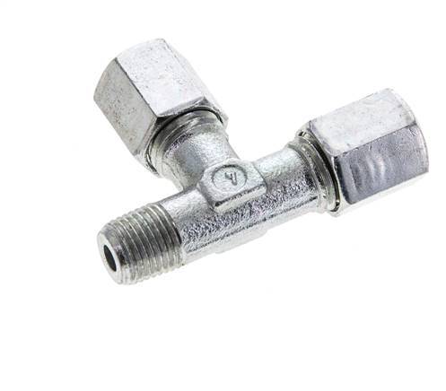 6L & M10x1 (con) Zink Plated Steel Right Angle Tee Cutting Fitting with Male Threads 315 bar ISO 8434-1