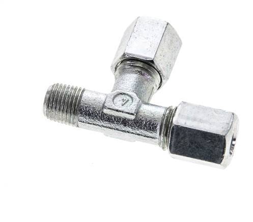 6L & M10x1 (con) Zink Plated Steel Right Angle Tee Cutting Fitting with Male Threads 315 bar ISO 8434-1