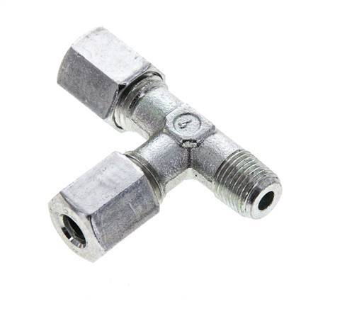 6L & M10x1 (con) Zink Plated Steel Right Angle Tee Cutting Fitting with Male Threads 315 bar ISO 8434-1