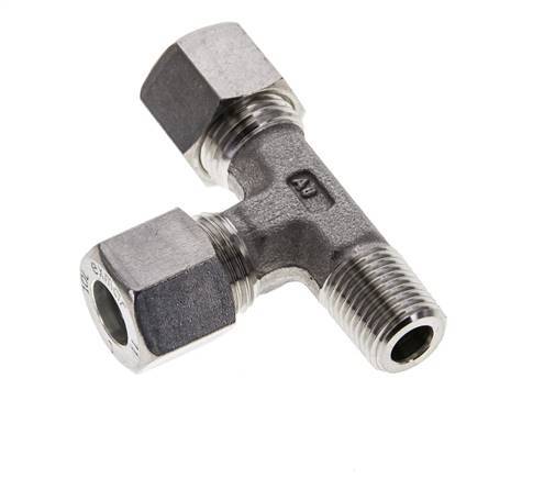 10L & R1/4'' Stainless Steel Right Angle Tee Compression Fitting with Male Threads 315 bar ISO 8434-1