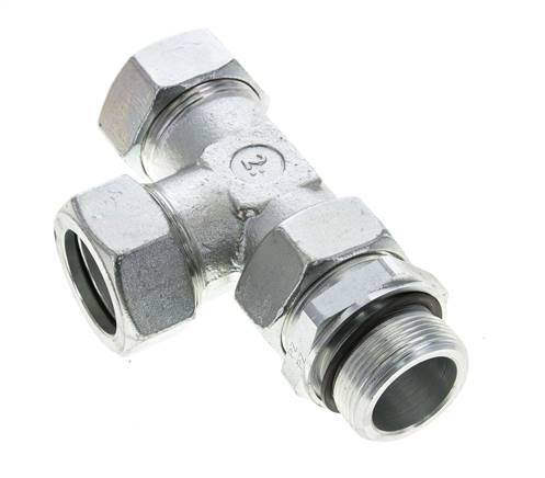 35L & M42x2 Zink Plated Steel Right Angle Tee Cutting Fitting with Male Threads 160 bar Adjustable ISO 8434-1