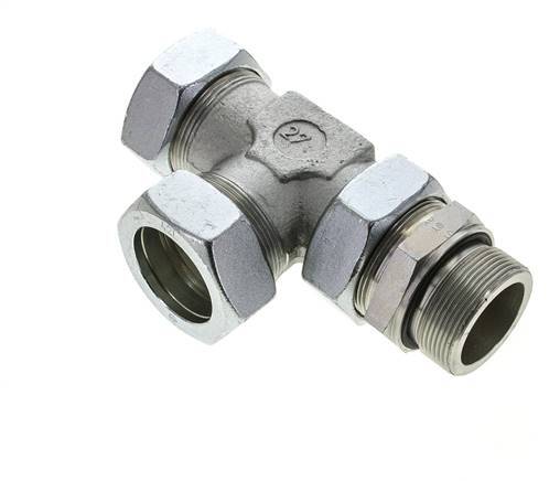 42L & M48x2 Zink Plated Steel Right Angle Tee Cutting Fitting with Male Threads 160 bar Adjustable ISO 8434-1