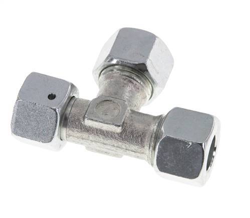 Racor de corte en T en ángulo recto de acero galvanizado 12L con rótula 315 bar NBR ajustable ISO 8434-1