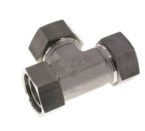 Racor en T en ángulo recto de acero inoxidable 35L con rótula 160 bar FKM ajustable ISO 8434-1